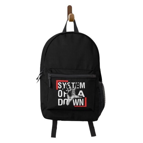 Mochila negra oficial de System of a Down con letras rojas