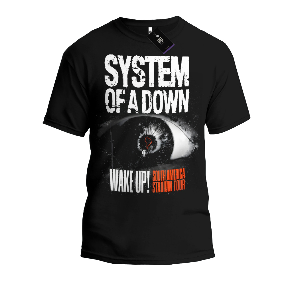 Remera negra oficial del Wake Up Tour de System of a Down en Sudamérica